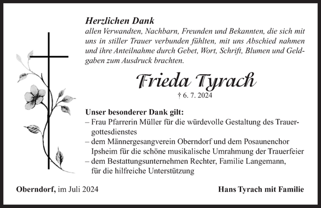 Frieda Tyrach Danksagung